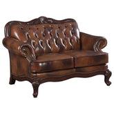 Best Furniture Outlet - Coaster - Victoria Full Leather Upholstered Rolled Arm Loveseat Brown - 500682